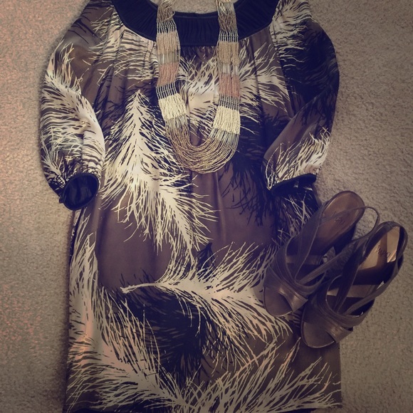 Silk feather print dress