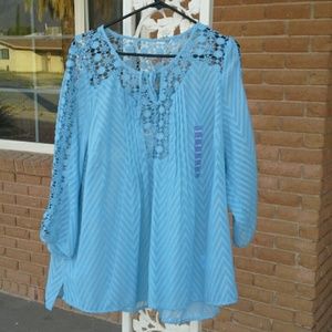 Bila XXL light blue classy top with lace cut outs