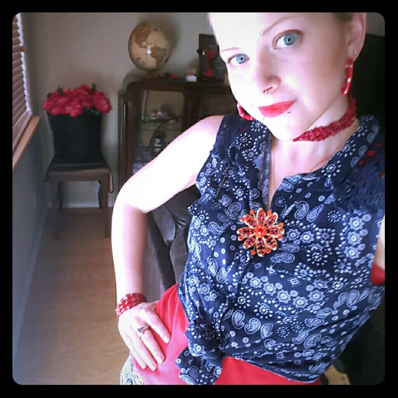 Blue Country Tie Top Paisley and Crochet