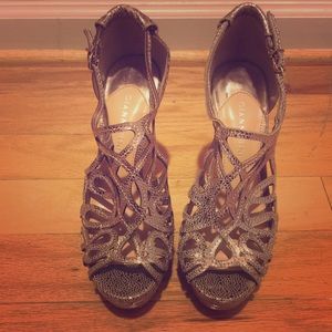 Metallic pewter heels