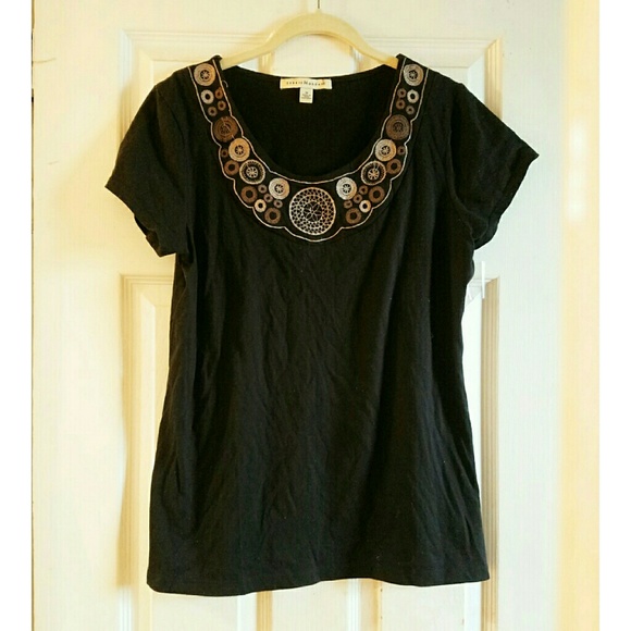 {BLACK CIRCLE STITCH DETAIL TOP} - Picture 5 of 9