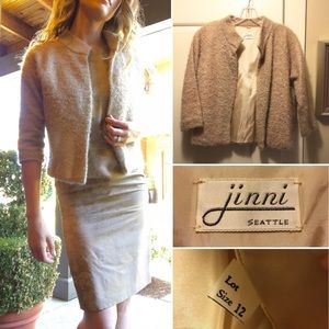 Vintage High Collar Tan Cropped Cardigan Sweater