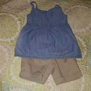 Toddler Girls Khaki Bermuda Shorts & Chambray Tank