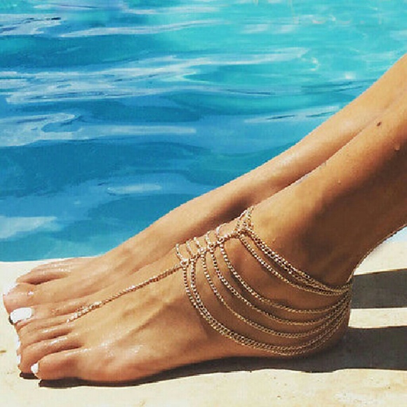 Beach Multi Tassel Toe Chain Link Anklet - Picture 2 of 3