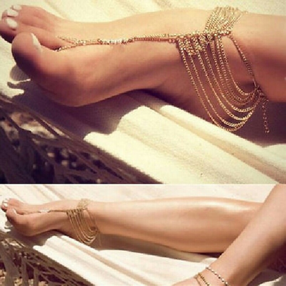Beach Multi Tassel Toe Chain Link Anklet - Picture 3 of 3