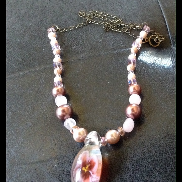 Glass flower necklace, OOAK