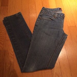 Slightly faded blue skinny jeans