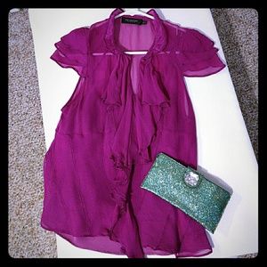 Magenta ruffle blouse