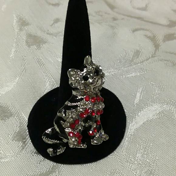 Cat crystal rhinestone brooch