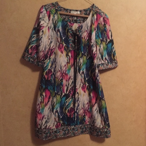 A multicolor see through dress with feathers on it