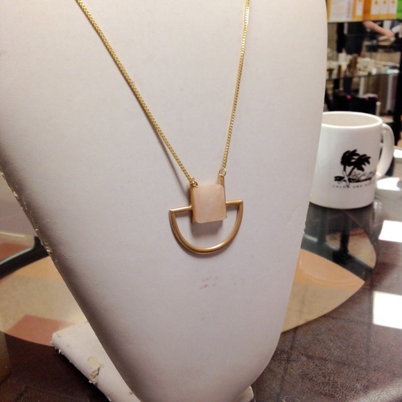 Long gold chain modern blush stone pendant
