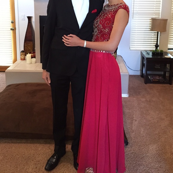 Red Rhinestone prom dress