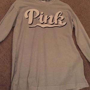Grey and white long sleeve pink shirt