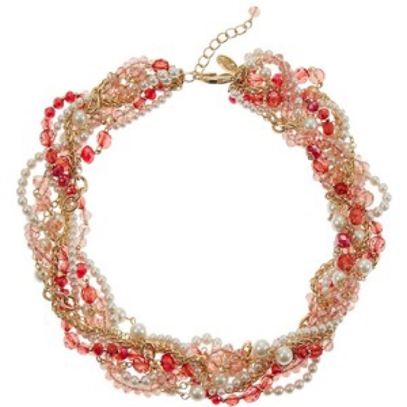 WHBM Coral & Pearl Torsade Necklace