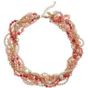 WHBM Coral & Pearl Torsade Necklace