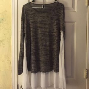 Olive top, with chiffon paneling