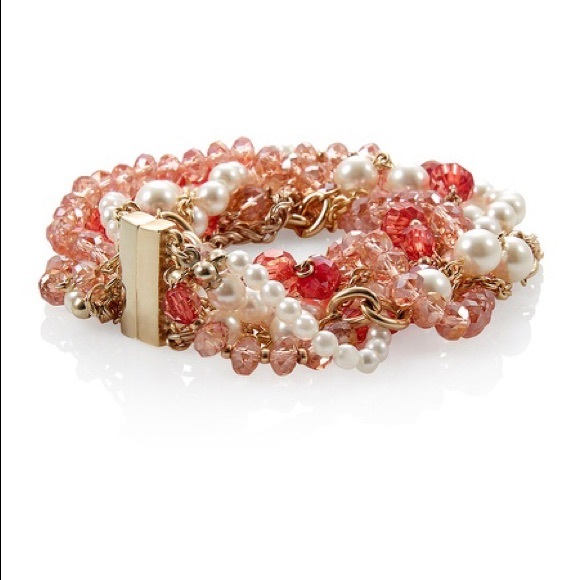 WHBM Coral & Pearl Torsade Bracelet