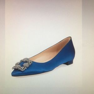 SOLD - Manolo Blahnik Hangisi Blue Satin Flats