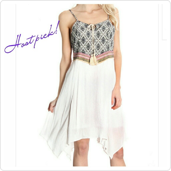 Boho White Gauze Dress Host Pick! M / L (Med fit)