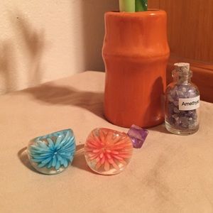 Two glass floral rings