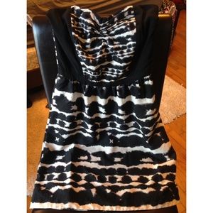Black Patterned Strapless Dress