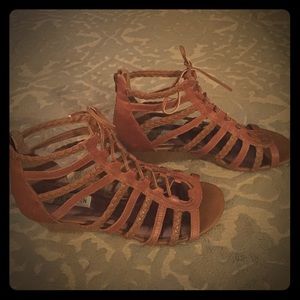Brown lace up elevated sandals