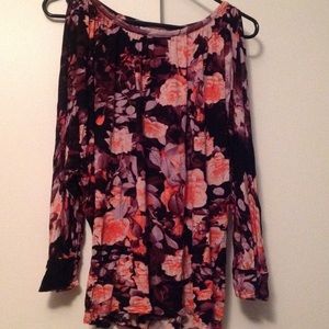 Pretty floral long sleeve cold shoulder top