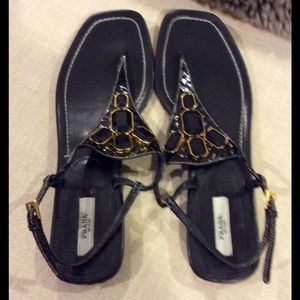 Prada Black Snake Print w/ Jewels Thong Sandals
