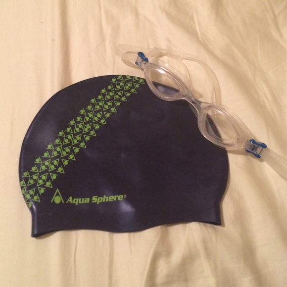 Swim cap and goggles!