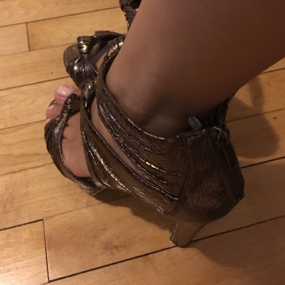 Brown & Gold open toe heels