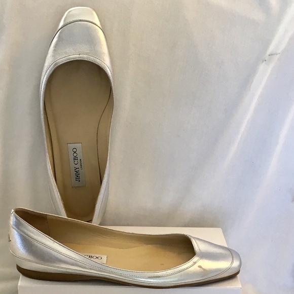 JIMMY CHOO Silver Leather Skimmer Flats Sz40/US10