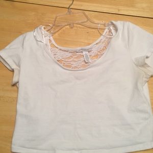 All white crop top with lace back