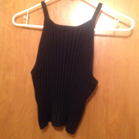 Black Ribbed High Neck Crop Top