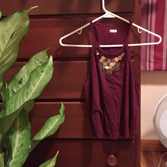 Crop top with jeweled neckline