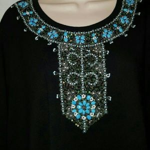 Tunic top with turquoise and sequin embellishments