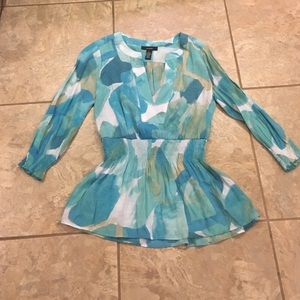 Blue, tan, and white Alfani top