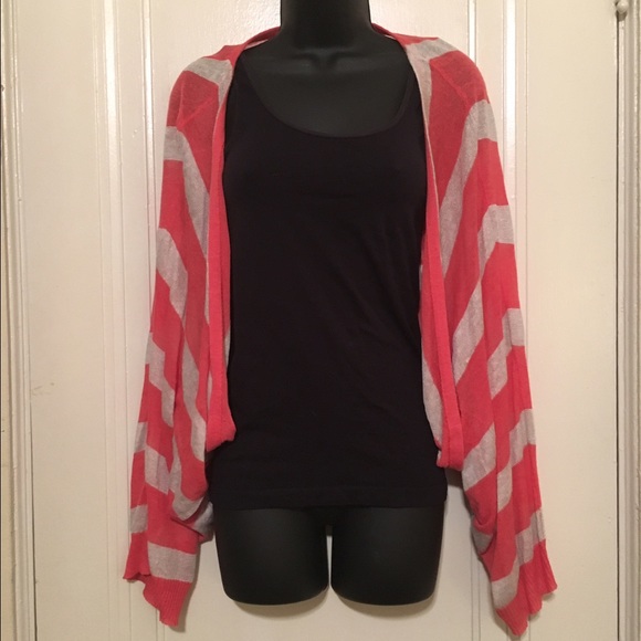 Anthropologie Coral and Off White Shrug by Moth