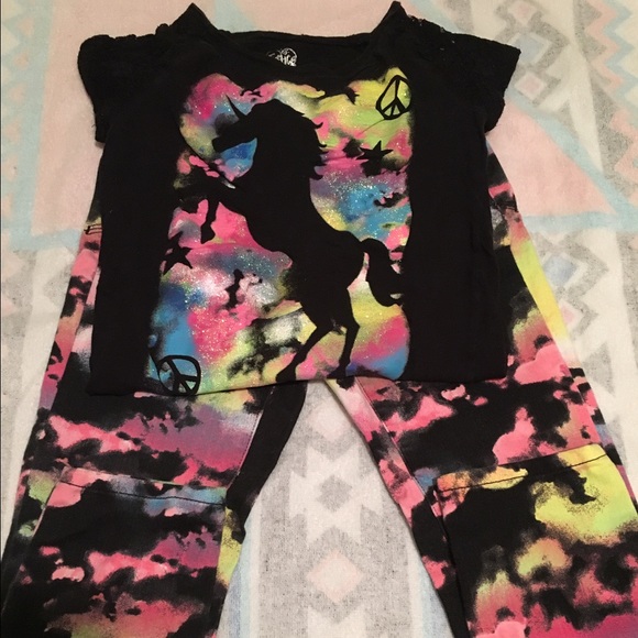 Multi colored Justice jeans & matching shirt