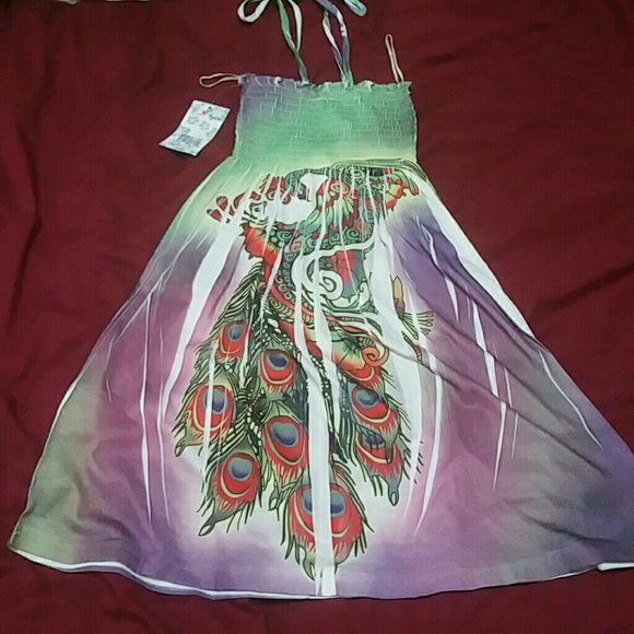 ♡Summer tube dress peacock printed tie dyed look