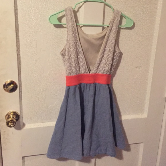 SOLD- Lace and Denim Look Sleeveless Dress - Picture 3 of 4