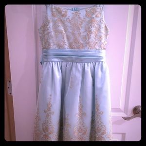 Rare Editions Mint Blue Dress W/ Gold Sparkles