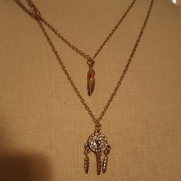 Feather and Dream Catcher Necklace