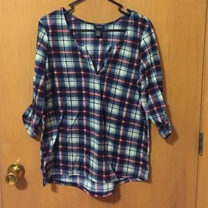 3/4 knit plaid top