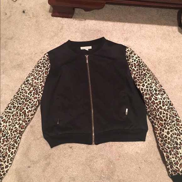 Cute short black jacket with Cheetah sleeves