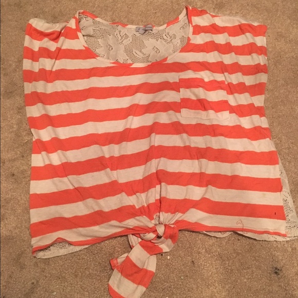 Orange stripped shirt with lace back.