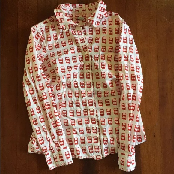 Boden Women's 8R Double Decker Bus Button Up Shirt