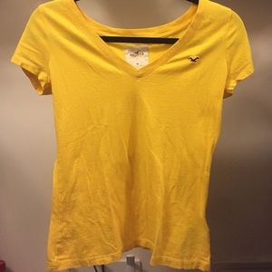 Yellow Hollister V Neck Tee Shirt
