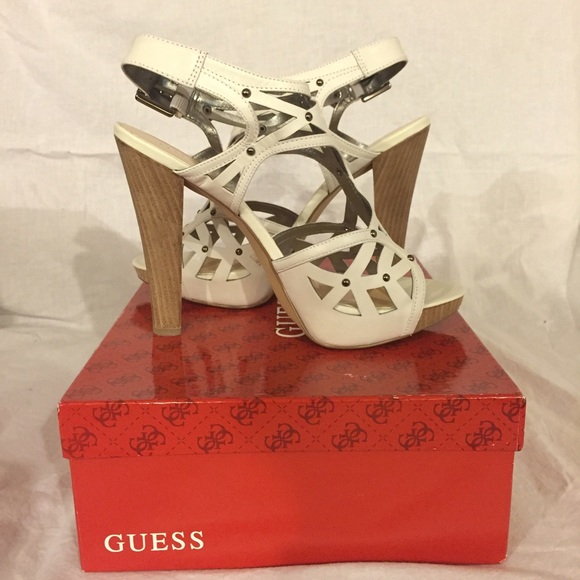 Guess white heels- genuine leather - Picture 1 of 4
