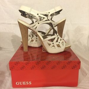 Guess white heels- genuine leather