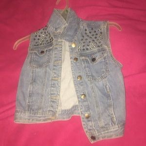 cropped denim vest with golden studs